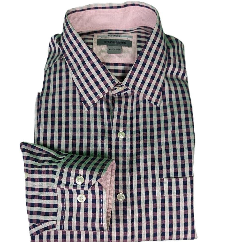 Johnston and Murphy Mens Long Sleeve Button Down Dress Shirt Navy and Purple